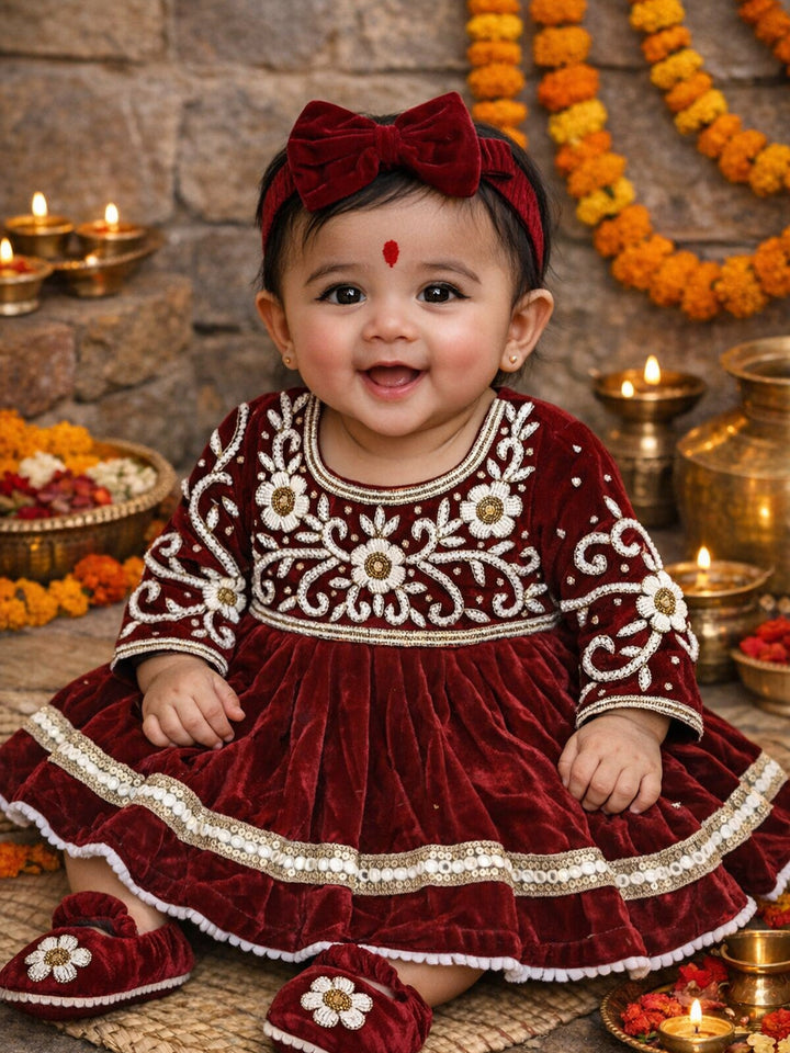 Nepali Pasni / Baby Weaning Ceremony Outfit/ Rice Feeding Ceremony – Baby Girl – Maroon