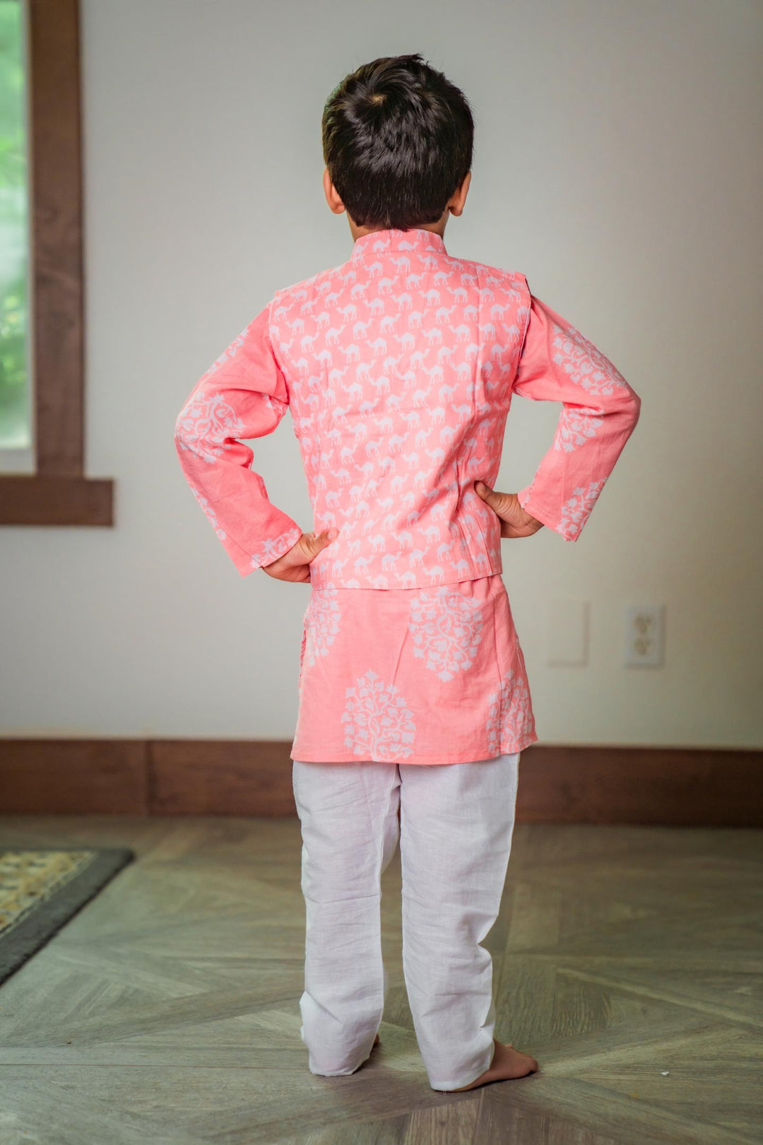 Camel Print Cotton Jacket Set - Pink