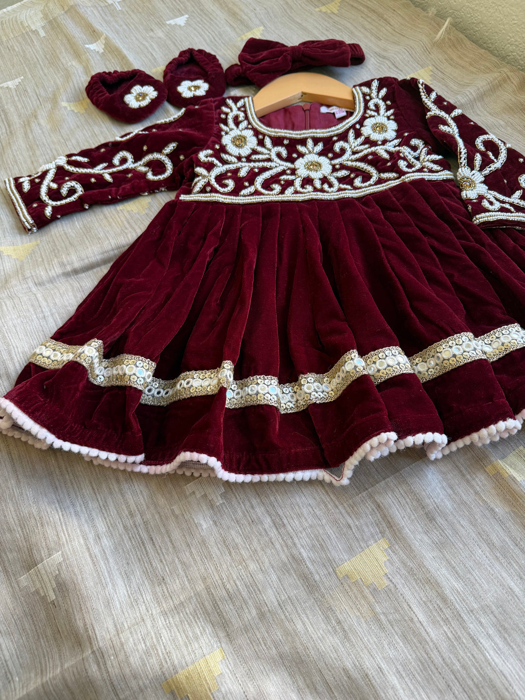 Nepali Pasni / Baby Weaning Ceremony Outfit/ Rice Feeding Ceremony – Baby Girl – Maroon