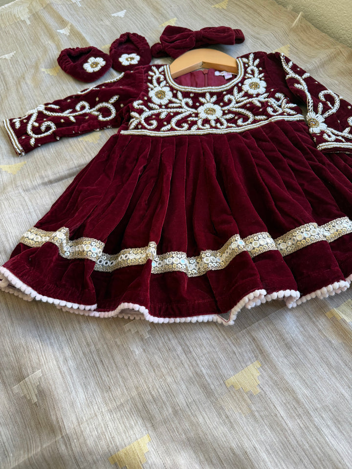 Nepali Pasni / Baby Weaning Ceremony Outfit/ Rice Feeding Ceremony – Baby Girl – Maroon