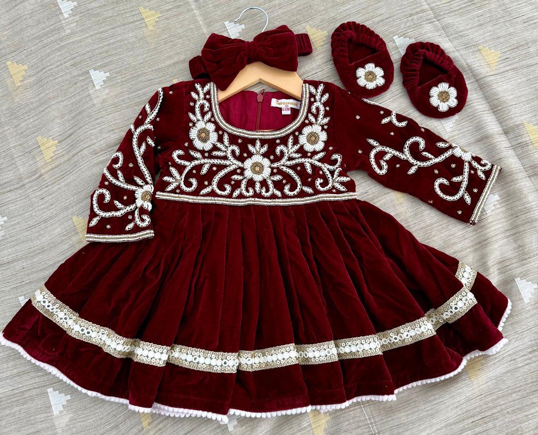 Nepali Pasni / Baby Weaning Ceremony Outfit/ Rice Feeding Ceremony – Baby Girl – Maroon