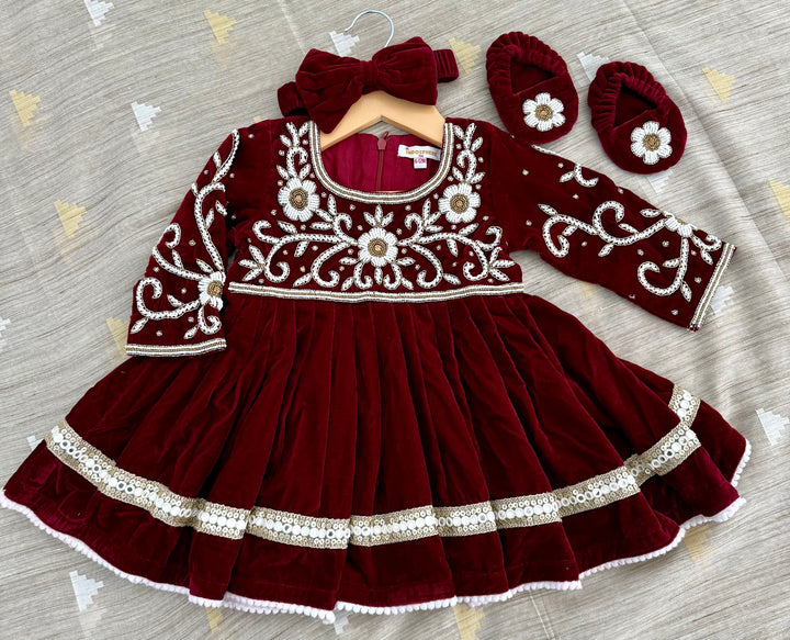 Nepali Pasni / Baby Weaning Ceremony Outfit/ Rice Feeding Ceremony – Baby Girl – Maroon