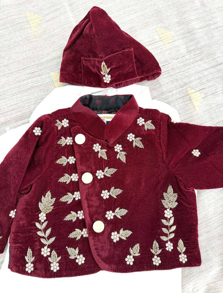 Nepali Pasni / Baby Weaning Ceremony Outfit/ Rice Feeding Ceremony – Baby Boy – Maroon