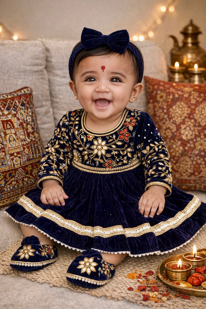 Nepali Pasni / Baby Weaning Ceremony Outfit/ Rice Feeding Ceremony – Baby Girl – Royal Blue