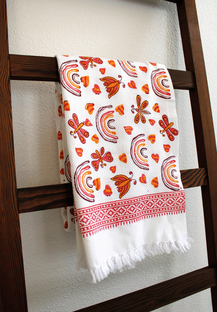 Hand Block Print 100% Cotton Towel - Boho Rainbow