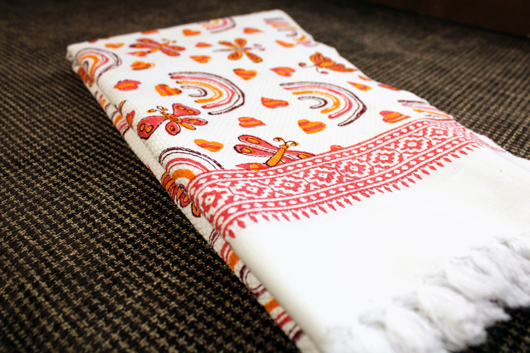 Hand Block Print 100% Cotton Towel - Boho Rainbow