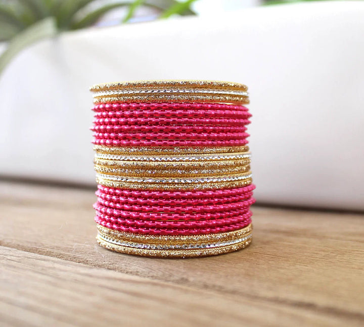 Gorgeous Metal Bangle Set - Cherry Pink - Set of 24 kids bangles