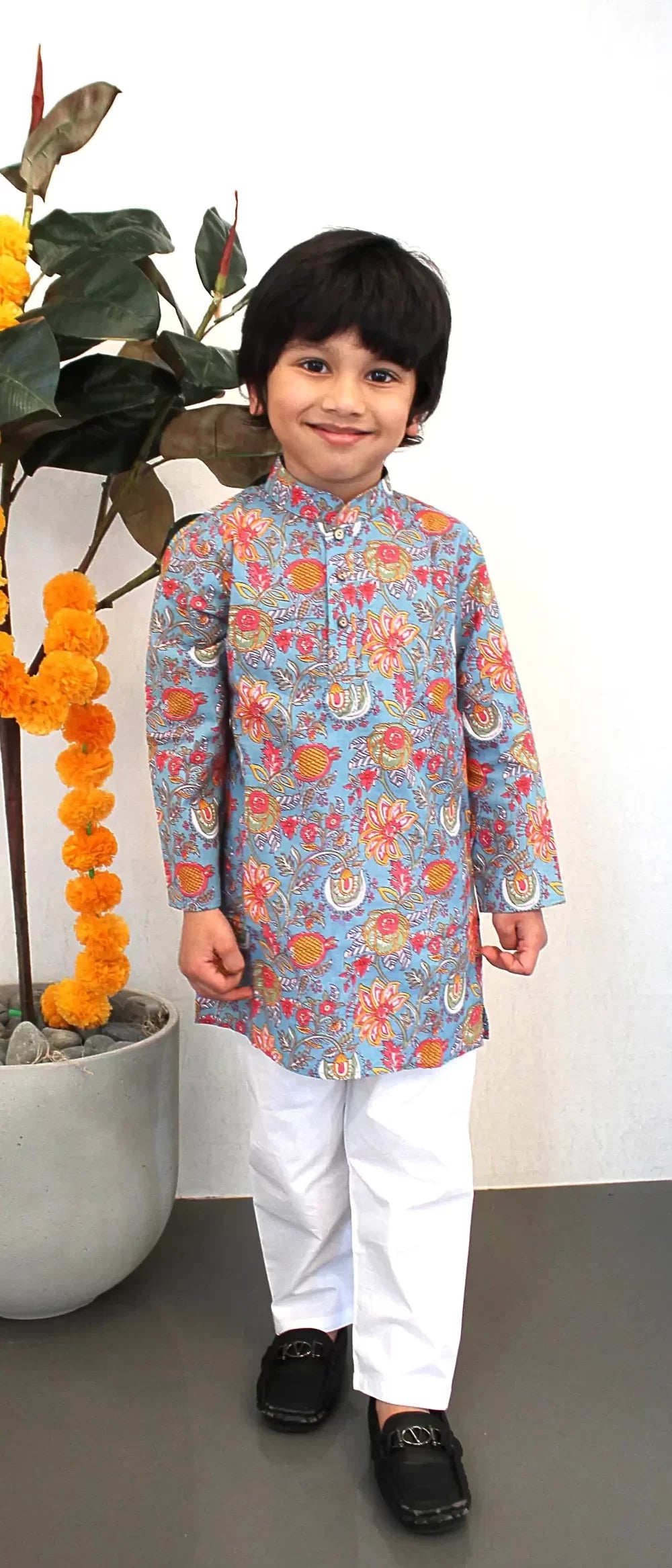 Multi-colored Block Print Kurta Pajama