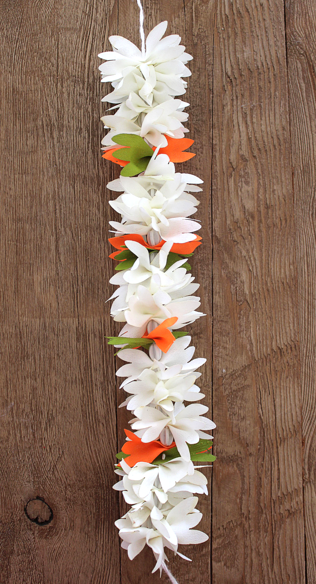 Gajra - White with Orange and Green accents (Natural looking flowers)