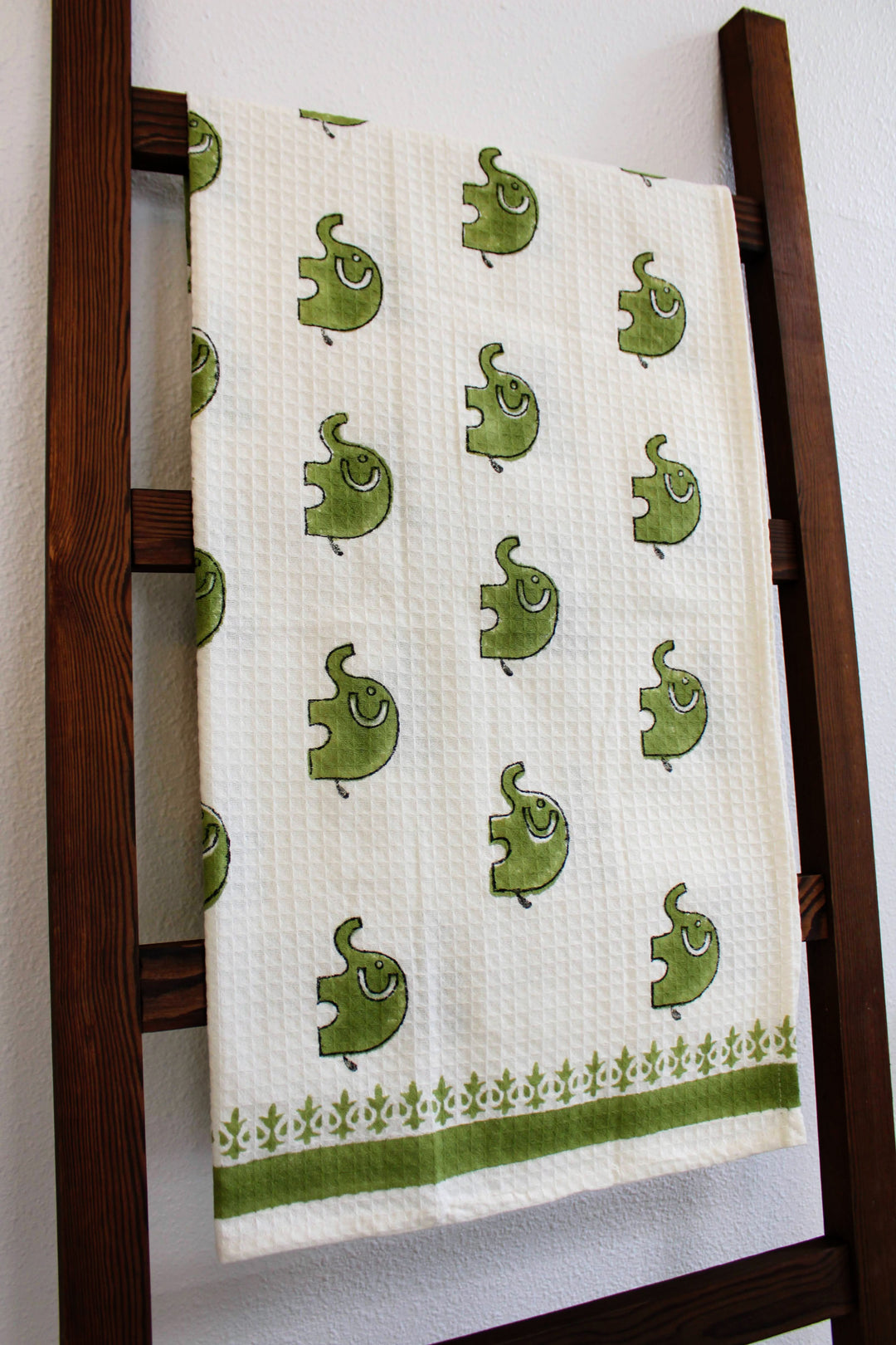 Hand Block Print 100% Cotton Towel - Elephant - Green