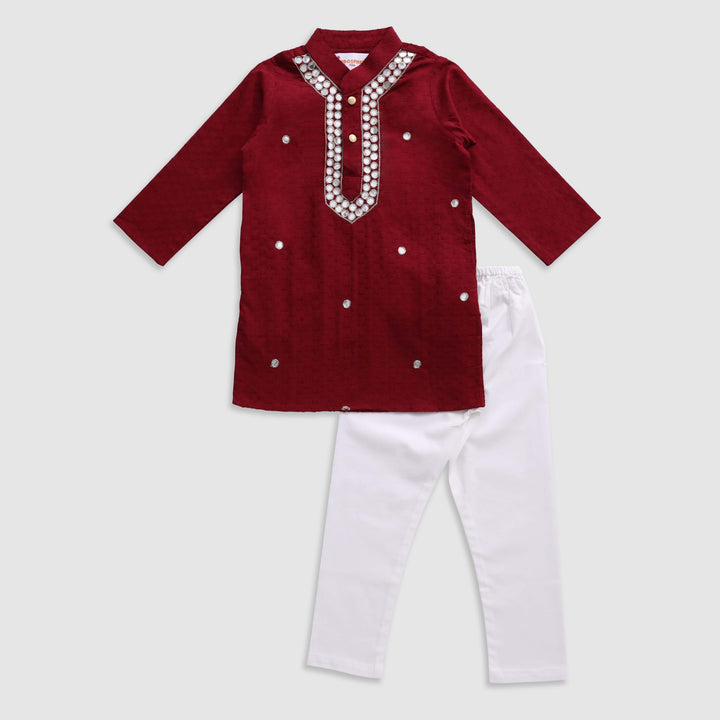 Jacquard Maroon Faux Mirror Kurta Pajama