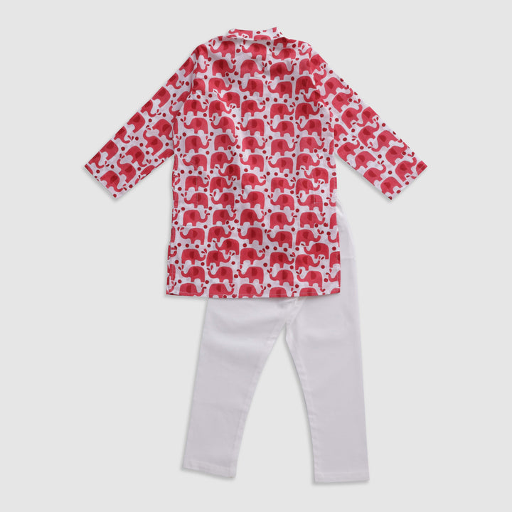 Tomato Red Elephant Block Print Kurta Pajama