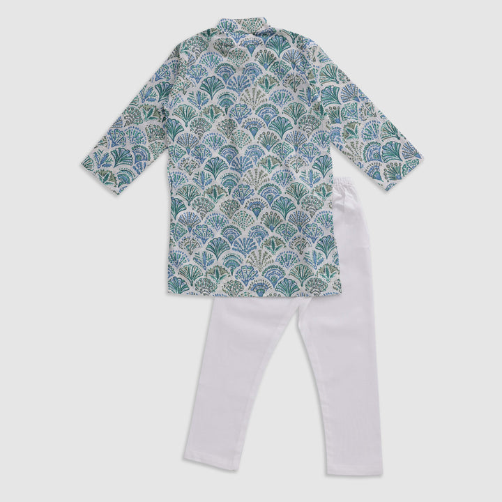 Blue Block Print Kurta Pajama