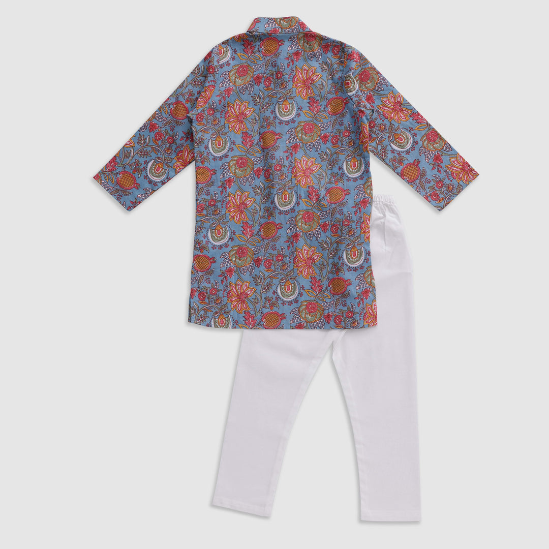 Multi-colored Block Print Kurta Pajama