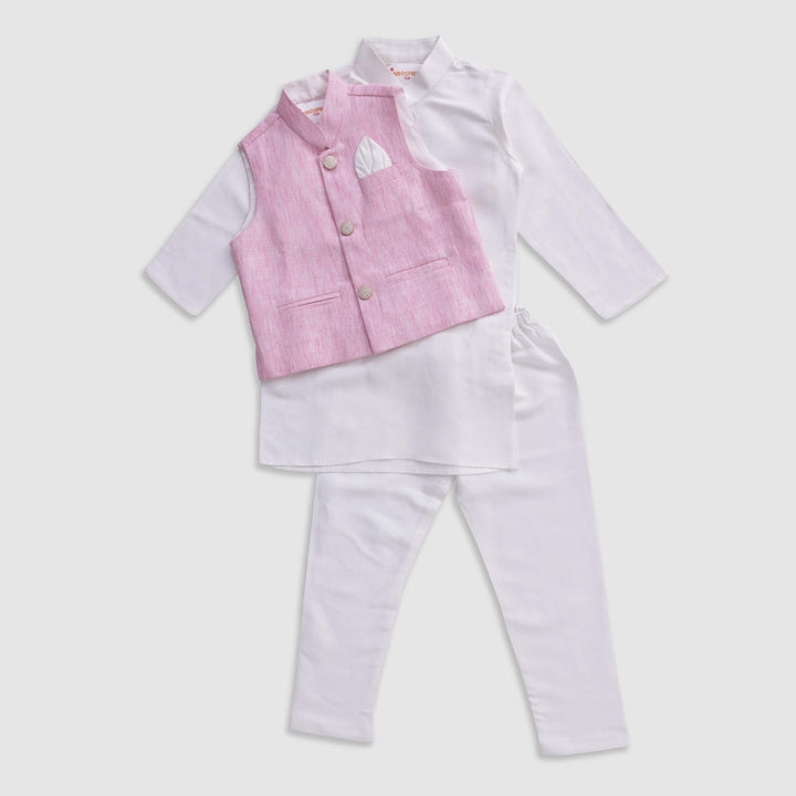 Pink and White Lenin cotton Jacket Set