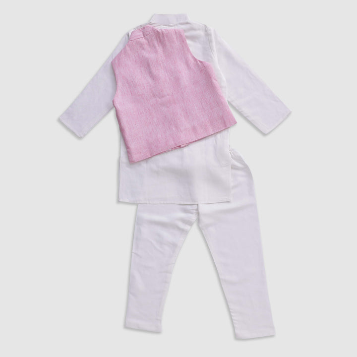 Pink and White Lenin cotton Jacket Set