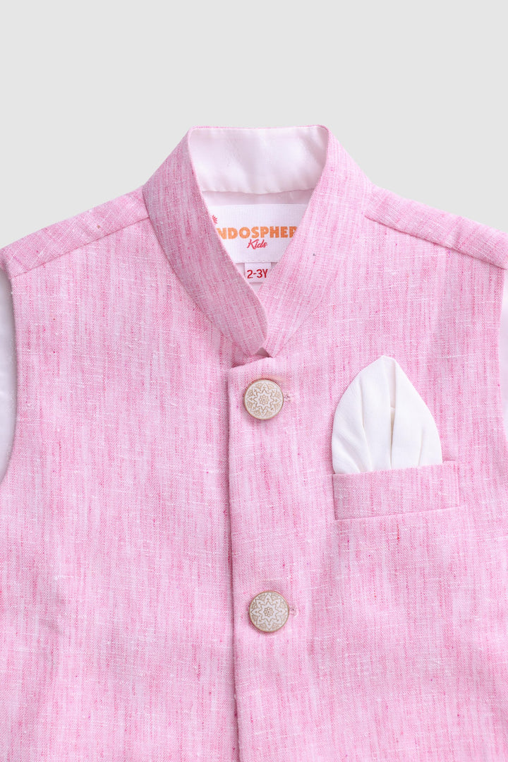 Pink and White Lenin cotton Jacket Set