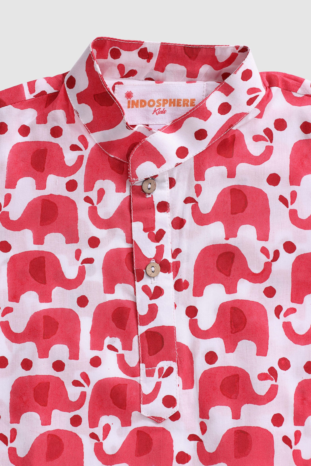 Tomato Red Elephant Block Print Kurta Pajama