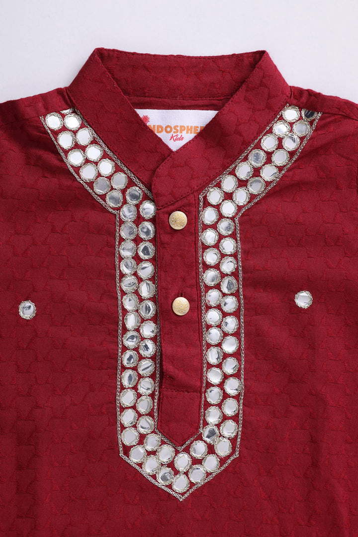 Jacquard Maroon Faux Mirror Kurta Pajama