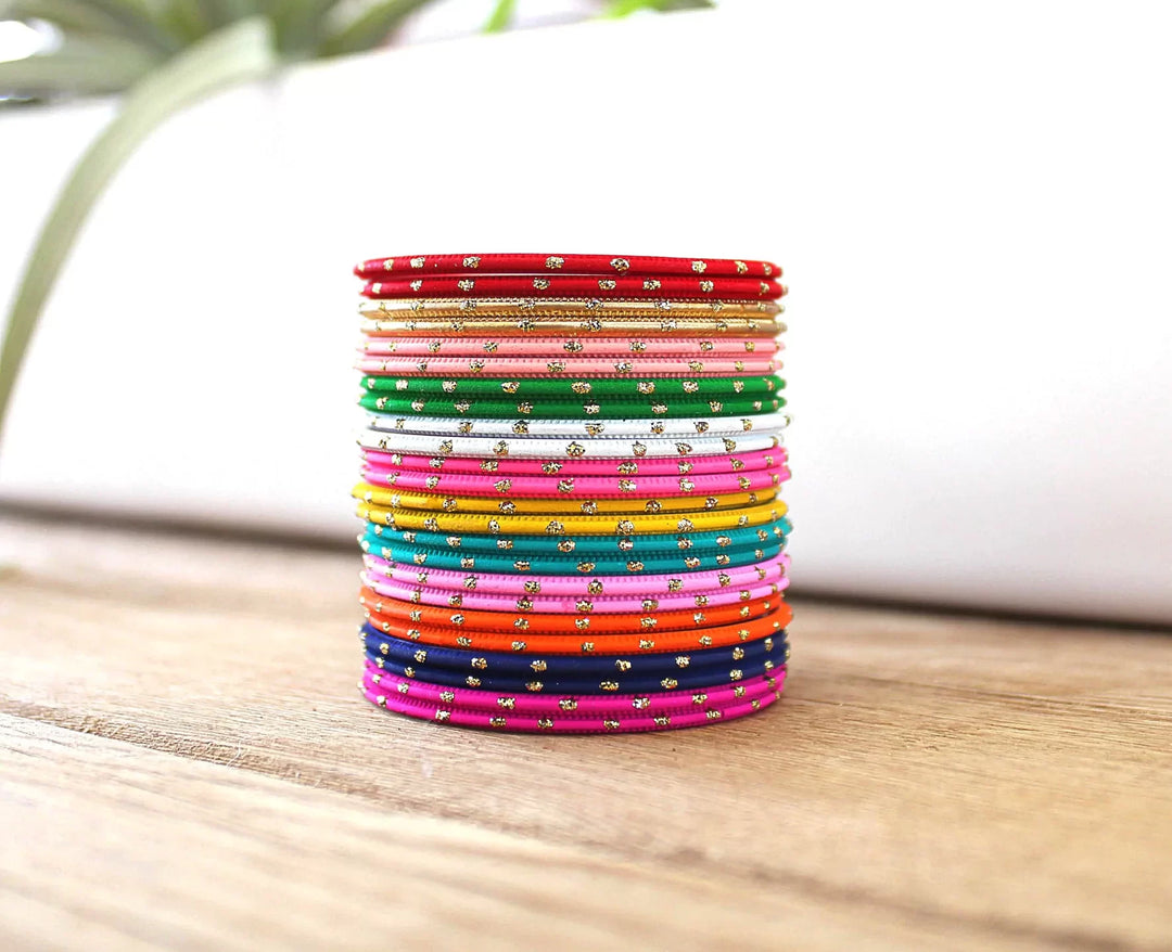 Gorgeous Metal Bangle Set Rainbow multicolored with glitter dots