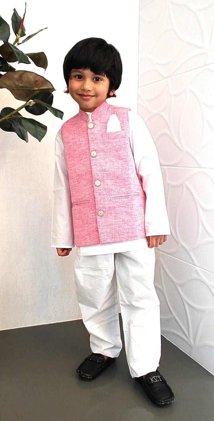 Pink and White Lenin cotton Jacket Set