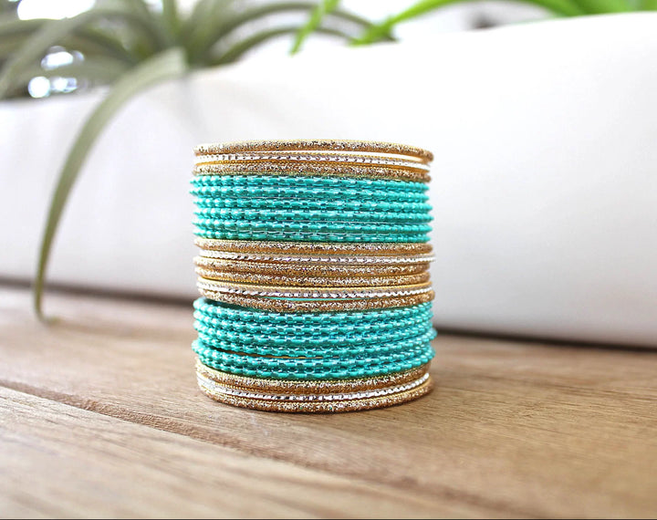 Gorgeous Metal Bangle Set - Turquoise - Set of 24 kids bangles